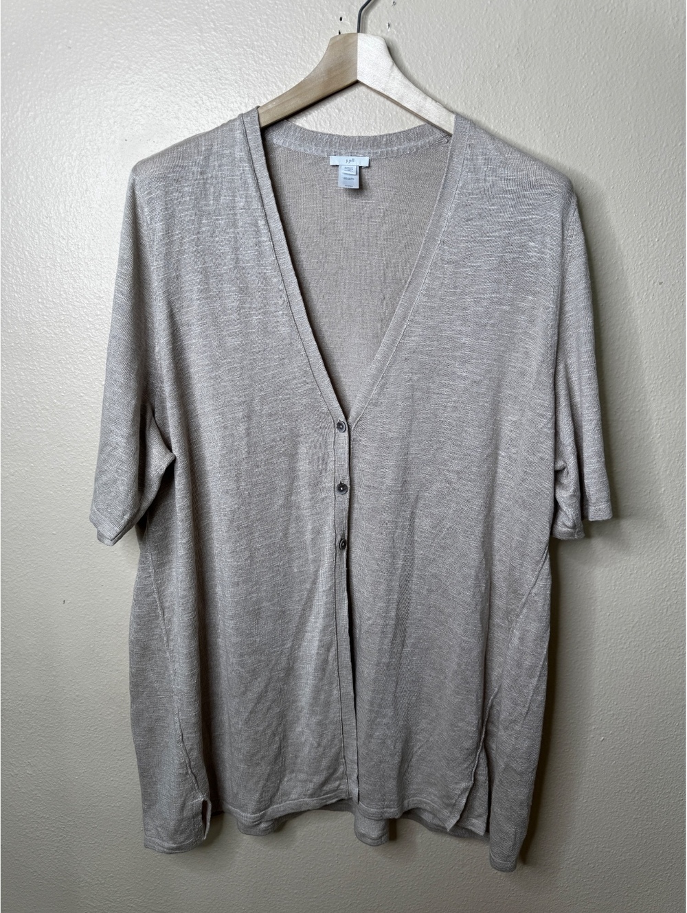 J. Jill Women’s 3X Beige Linen Blend Short Sleeve Button Front Cardigan Top